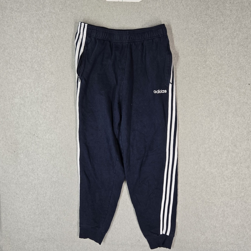 Adidas Men Activewear Pants M Navy Joggers Fleece 3 Stripes Logo 25" Inseam